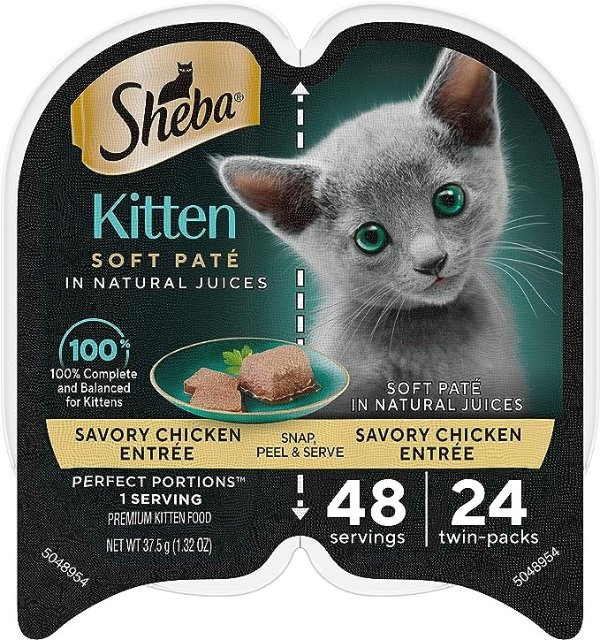 Wet Food PERFECT PORTIONS Kitten Pate Wet Cat Food Trays (24 Count, 48 Servings), Savory Chicken Entree, Easy Peel Twin-Pack Trays