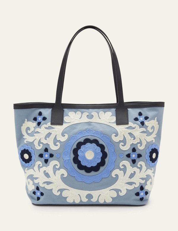 Embroidered Canvas Tote - Dusty Blue | Boden US