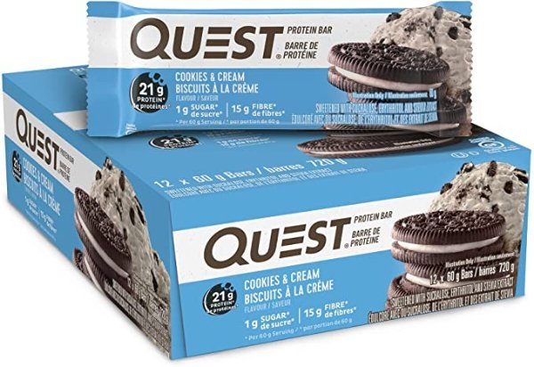 Cookies & Cream Protein Bar, High Protein, Low Carb, Gluten Free, Keto Friendly, 12 Count