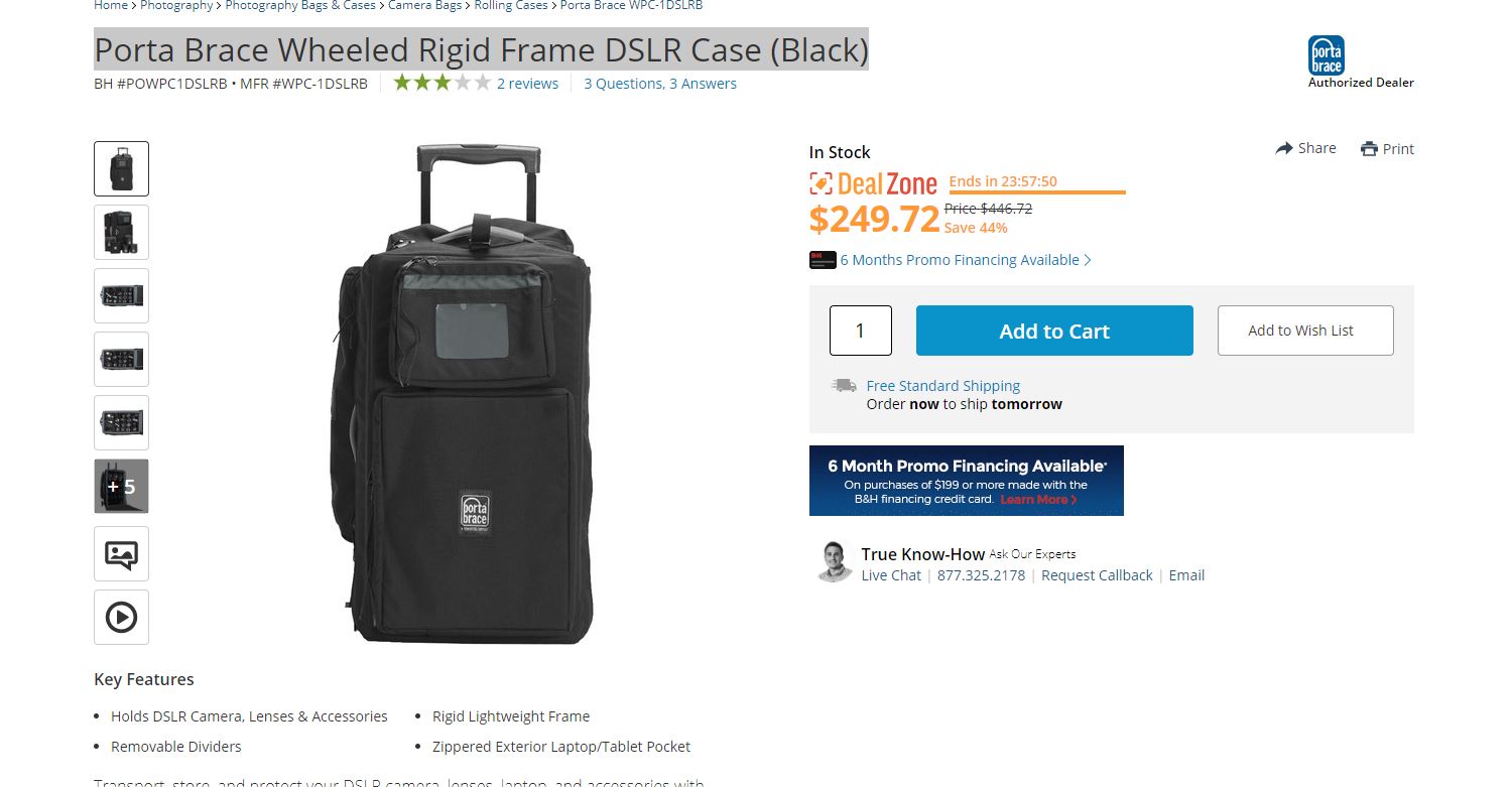 Porta Brace Wheeled Rigid Frame DSLR Case (Black)相机箱子