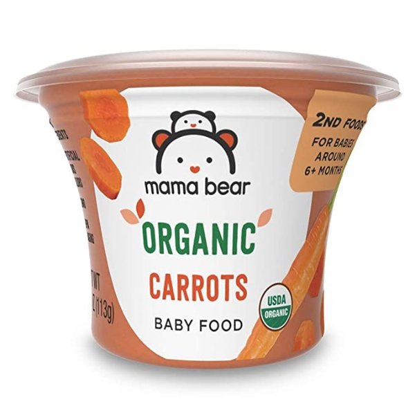 Amazon Brand - Mama Bear Organic Baby Food, Carrots, 4 Ounce Tub, Pack of 12