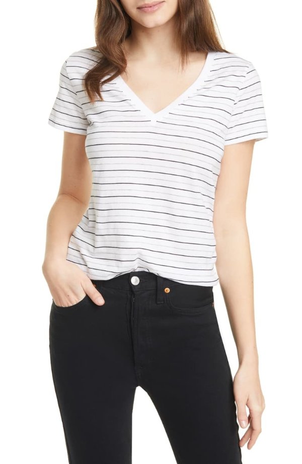 Essential Stripe V-Neck Pima Cotton T-Shirt