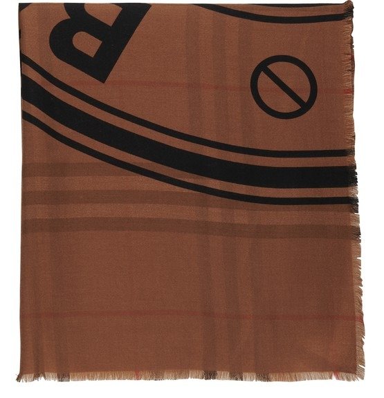 Reversible Logo Graphic and Check Cashmere Scarf