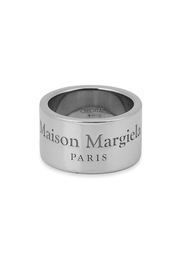 Logo-engraved silver-tone ring