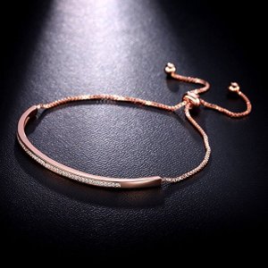 SHINCO Half Bar CZ Paved 18k Rose Gold Plated Adjustable Chain Bracelets Women Jewelry