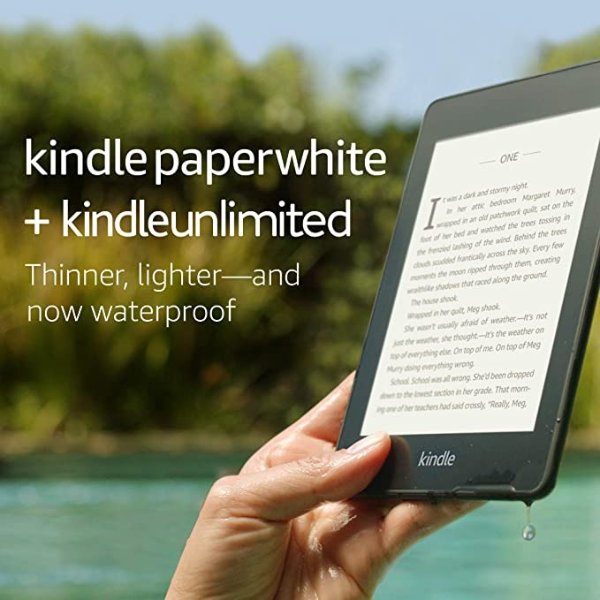 Paperwhite – Now Waterproof with 2x the Storage – Ad-Supported + 3 Months FreeUnlimited (with auto-renewal)