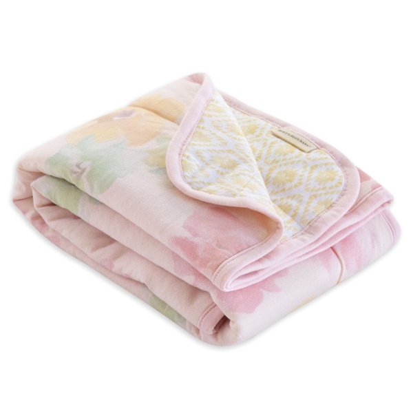 Watercolor Morning Glory Jersey Knit Organic Reversible Baby Blanket