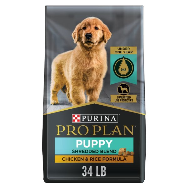 Pro Plan High Protein Shredded Blend Chicken & Rice Formula Dry Puppy Food, 34 lbs.
