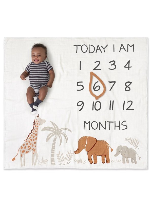 by Gerber Baby Boy Milestone Blanket & Frame Set, 2-Piece, Ivory Safari