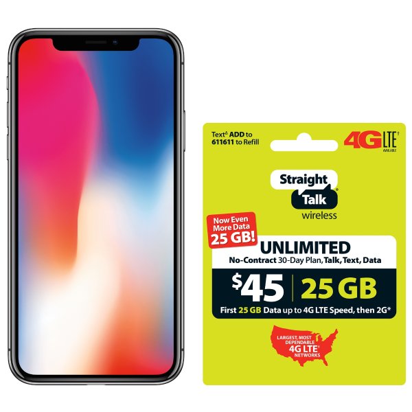 Straight Talk Apple iPhone X Bundle with $45 airtime plan, Gray