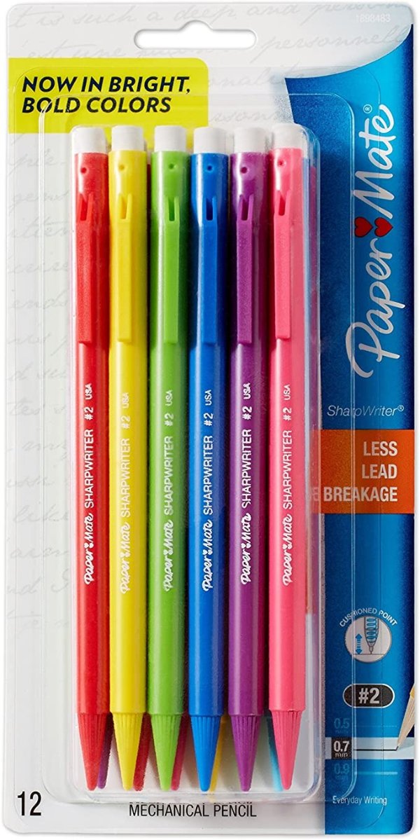 SharpWriter Mechanical Pencils, 0.7mm, HB #2, Assorted Colors, 12 Count