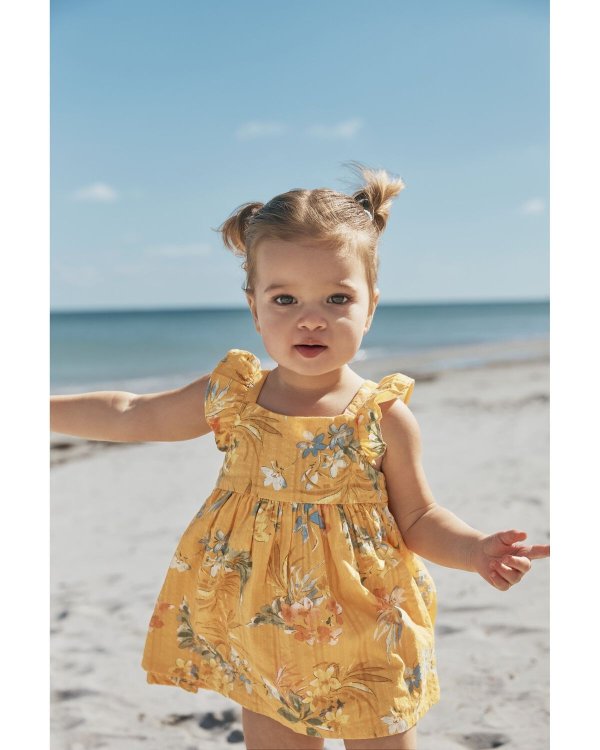 Baby Floral Print Seersucker Babydoll Dress