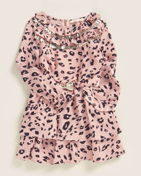 (Girls 4-6x) Pink Cheetah Ruffle Dress