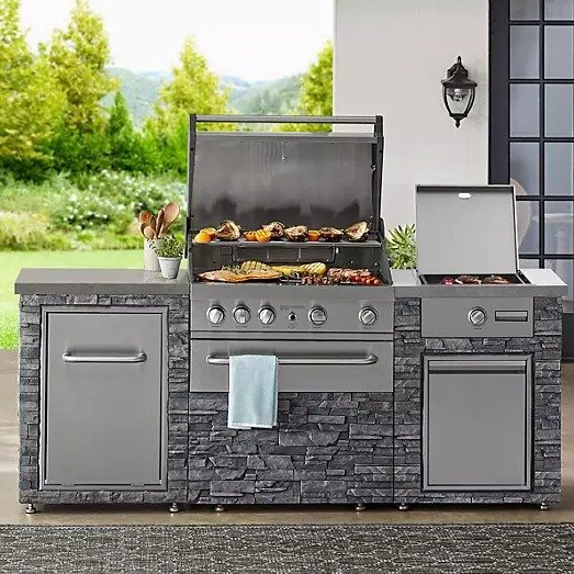 Member's Mark SS304 Deluxe Stacked Stone 4-Burner Grill Island with Griddle
