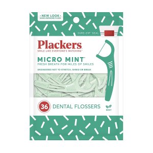 Plackers Micro Mint Dental Flossers, Fold-Out Toothpick, Super Tuffloss, Easy Storage with Sure-Zip Seal, Fresh Mint Flavor,