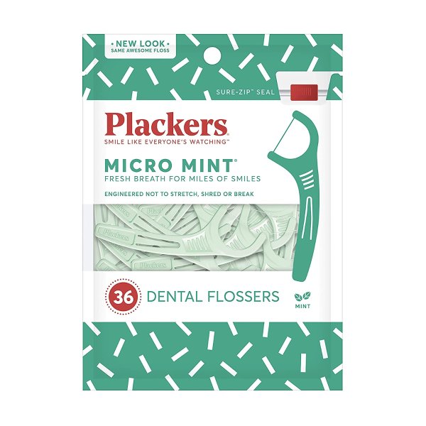 Micro Mint Dental Flossers, Fold-Out Toothpick, Super Tuffloss, Easy Storage with Sure-Zip Seal, Fresh Mint Flavor,