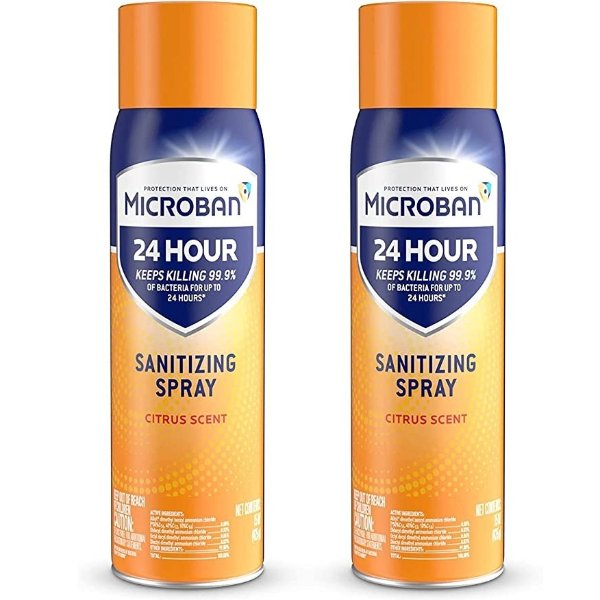 24 Hour Disinfectant Sanitizing Spray, Citrus Scent, 2 Count, 15 fl oz Each
