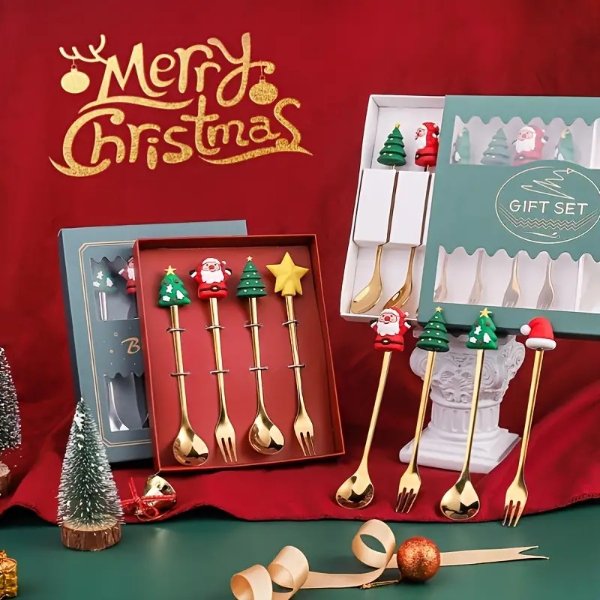 4pcs Christmas Style Cutlery Set 2 Forks And 2 Spoons Christmas Gifts Santa Claus Christmas Tree | Check Out Today's Deals Now | Temu