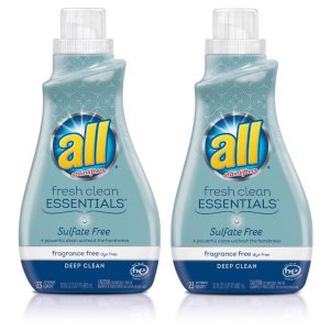All Fresh Clean ESSENTIALS 无香型无硫酸盐洗衣液，30盎司，2瓶装