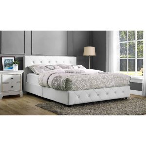 Dakota Faux Leather Upholstered Bed, White, Queen Size