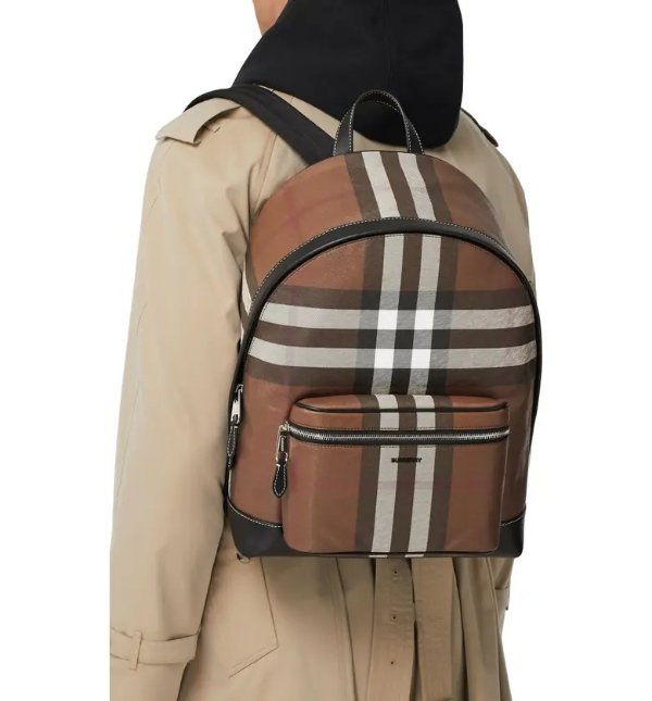 Jett Check Canvas & Leather Backpack
