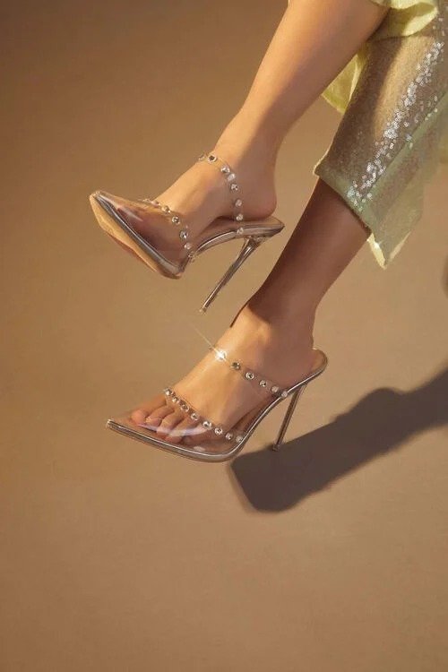 Faux Gem Transparent Stiletto Heels