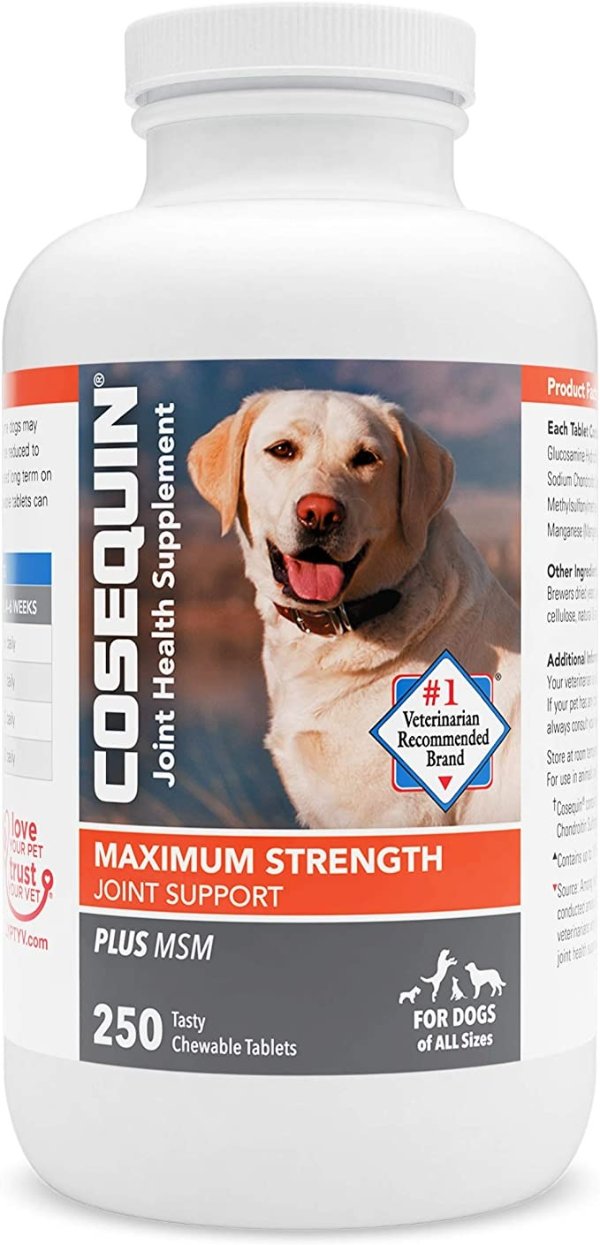 Laboratories COSEQUIN Maximum Strength Joint Supplement Plus MSM - with Glucosamine and Chondroitin - for Dogs of All Sizes