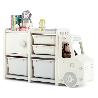Kids Toy Storage Organizer Toddler Playroom Furniture w/ Plastic Bins Cabinet Gray
