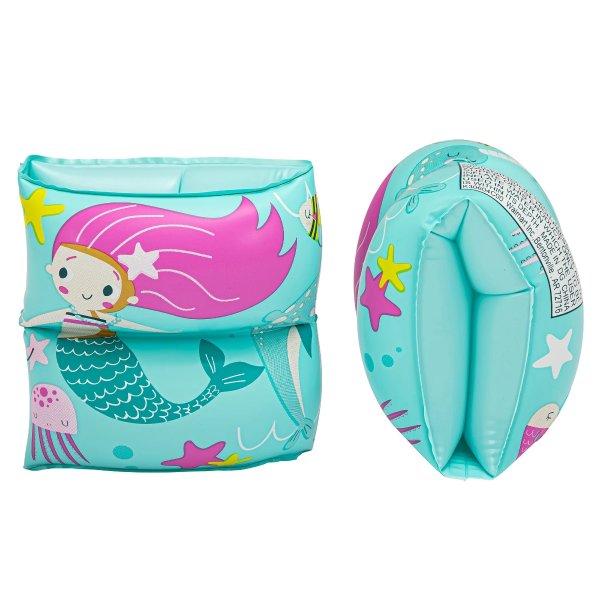 Mermaid Inflatable Printed Kids Armbands for Swimming and Floating, Ages 3 to 6, Unisex