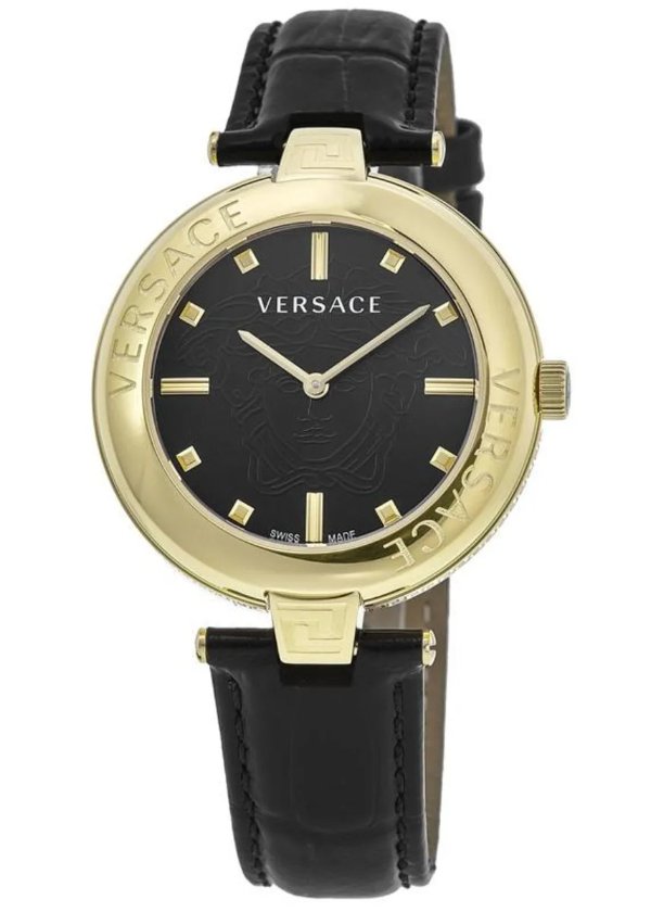 New Lady Gold Plated Black Dial Leather Strap Women's Watch VE2J00421 | WatchMaxx.com