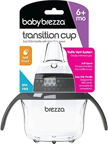 Transition Sippy Cup with Handles - Leak & Spill Proof - Soft Silicone Spout, BPA Free, Wide Mouth for Easy Cleaning - Great Transitional Cup for Infants and Toddlers – 5 Ounce - Grey