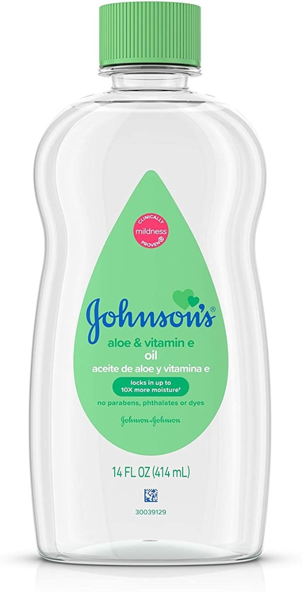 Johnson & Johnson Baby Oil, Aloe Vera & Vitamin E, 14 Ounce