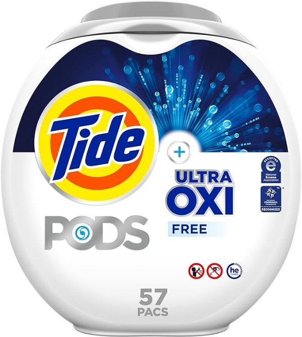 PODS Ultra OXI Free Laundry Detergent Pacs, National Eczema Association and National Psoriasis Foundation Recommended, 57 count