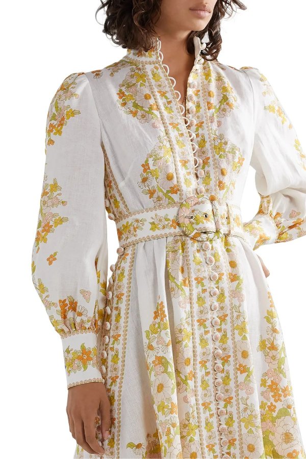Super Eight Tubular belted button-detailed floral-print linen-gauze mini dress