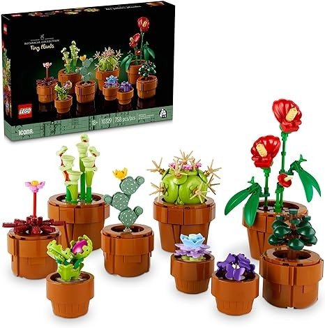 Icons Tiny Plants Building Set, Cactus Decor Gift Idea for Flower-Lovers, Carnivorous, Tropical and Arid Flora, Build and Display, Botanical Collection, Creative Building Sets for Adults, 10329