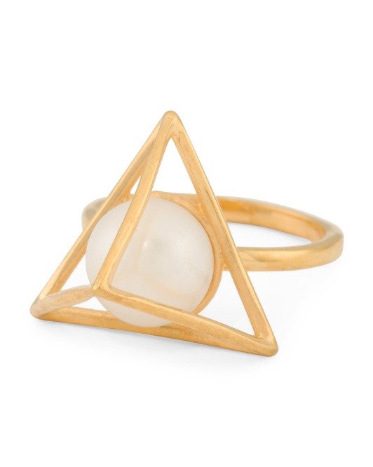 Made In India Sterling Silver Caged Pearl Pyramid Ring