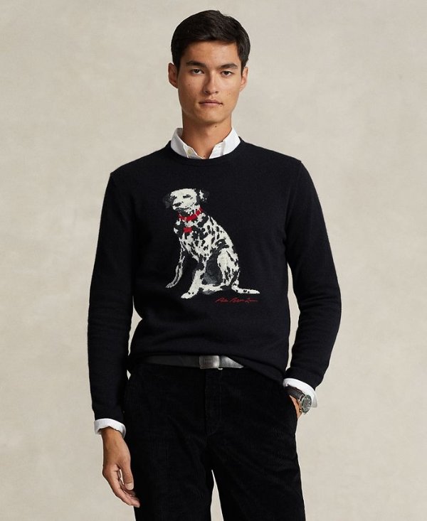 Men's Dalmatian Intarsia-Knit Cashmere Sweater