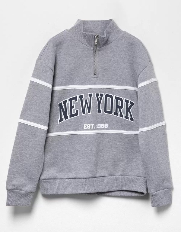 New York Half-Zip Girls Mock Neck Sweatshirt