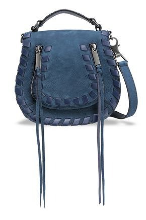 Leather-trimmed suede shoulder bag