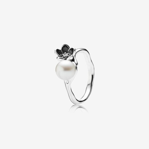 Mystic Floral Ring, Pearl & Black Enamel
