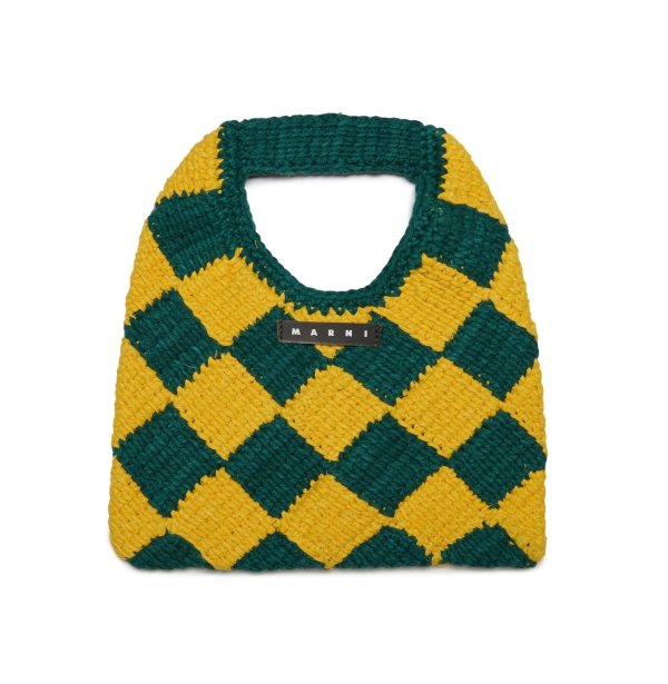 Logo Patch Checked Crochet Shoulder Bag