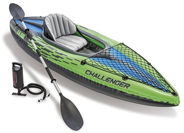 Challenger K1 Kayak, 1-Person Inflatable Kayak Set with Aluminum Oars and High Output Air Pump