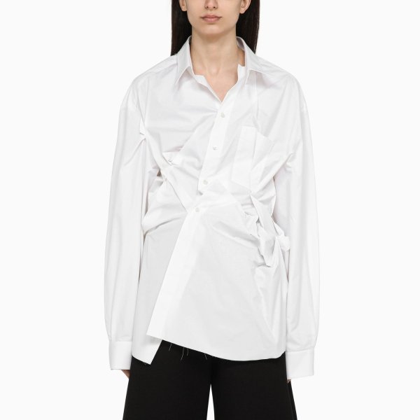 White cotton oversize shirt with drape | TheDoubleF