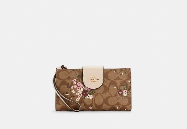Tech Phone Wallet In Signature Canvas With Evergreen Floral Print