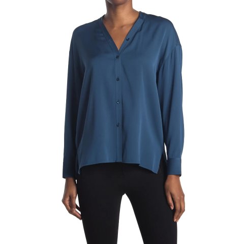 VinceTrapunto Silk Blend V-Neck Blouse