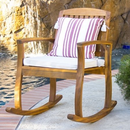 Outdoor Patio Acacia Wood Rocking Chair W/ Removable Seat Cushion