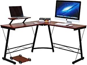 L Shaped Desk Home Office Corner Desk,Gaming Computer Desk,PC Latop Study Writing Table Workstation with Large Monitor Stand,Mahogany Brown,50.8"