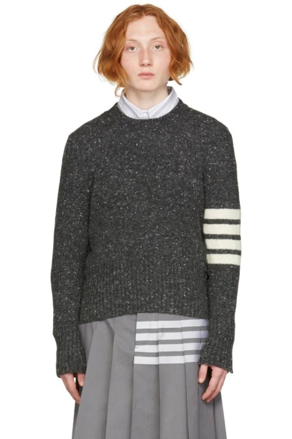 Grey 4-Bar Pullover Sweater