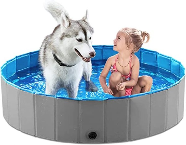 Foldable Dog Pet Bath Pool Collapsible Dog Pet Pool Bathing Tub Kiddie Pool for Dogs Cats and Kids (48inch.D x 11.8inch.H, Grey)