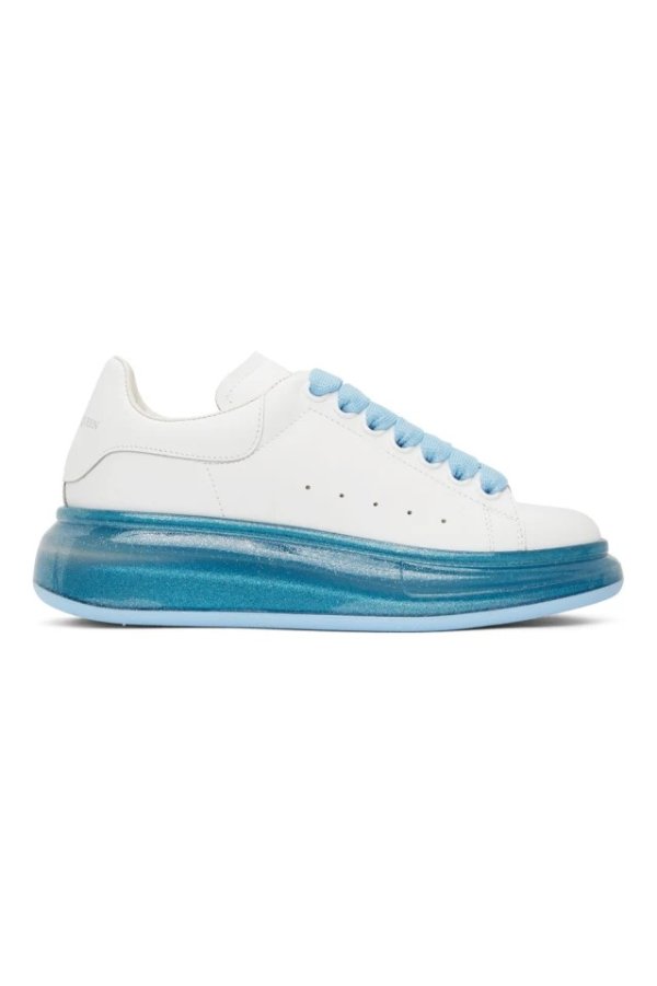 White & Blue Glitter Oversized Sneakers